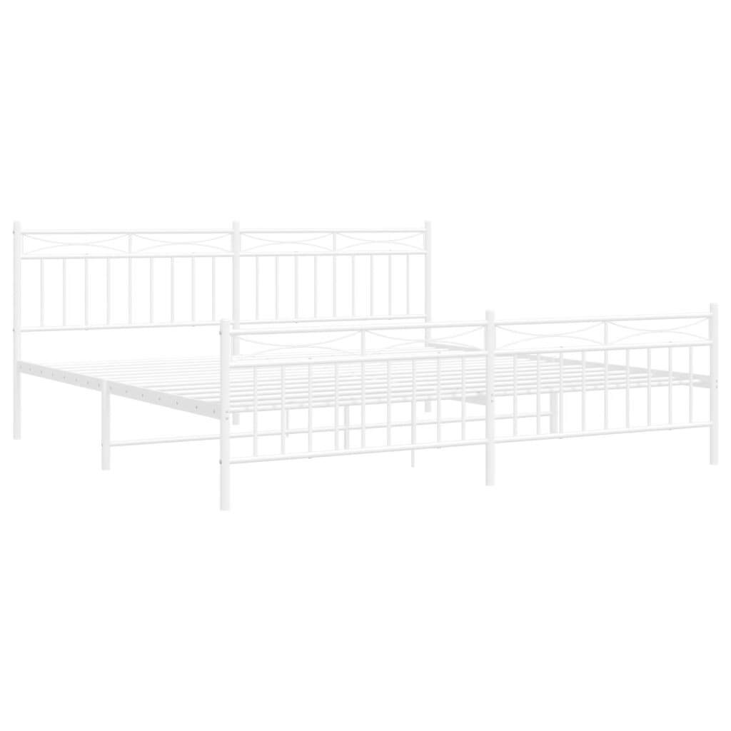Metal Bed Frame with Headboard and Footboard?White 193x203 cm