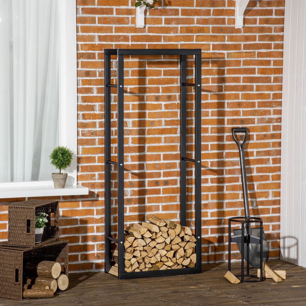 150cm Metal Firewood Log Holder Rack Elevated Design Balanced Base Side Rails