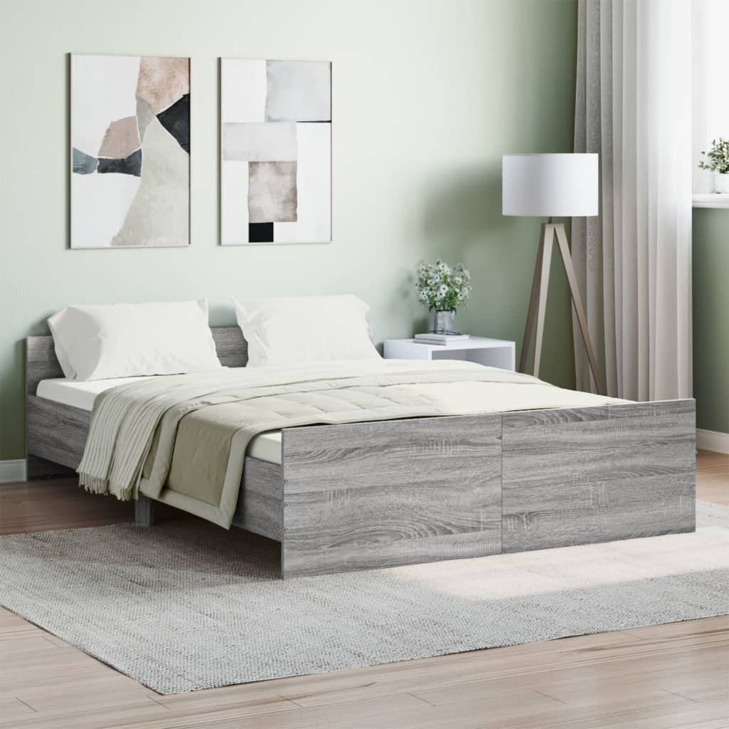 Bed Frame with Headboard and Footboard Grey Sonoma 140x190 cm