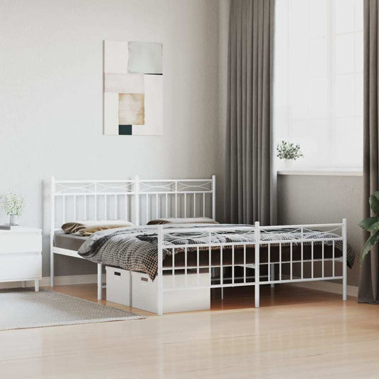 Metal Bed Frame with Headboard and Footboard White 150x200 cm King Size