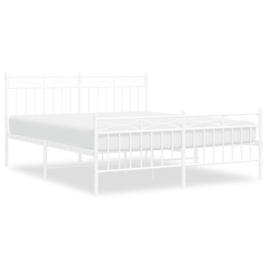Metal Bed Frame with Headboard and Footboard White 150x200 cm King Size