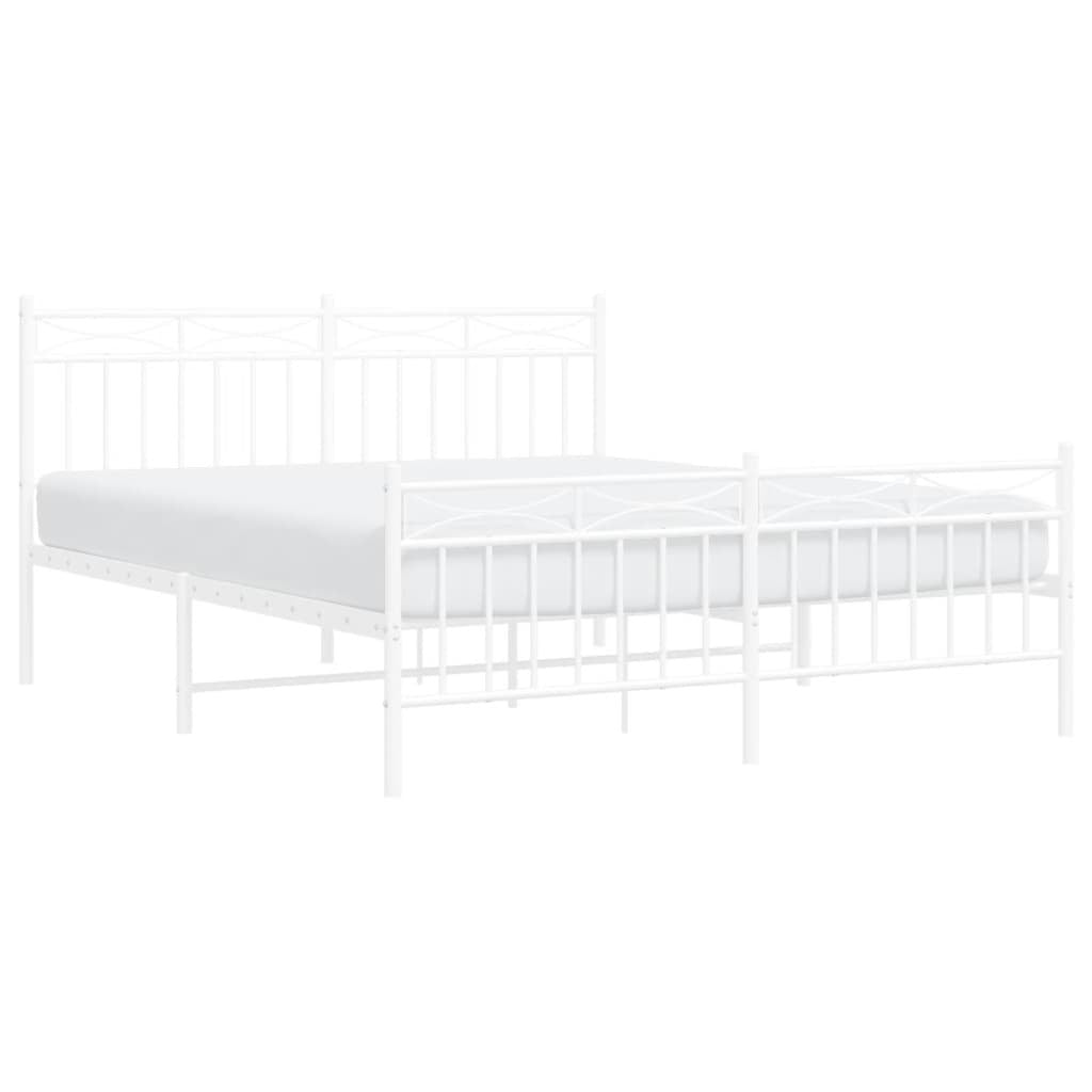 Metal Bed Frame with Headboard and Footboard White 150x200 cm King Size