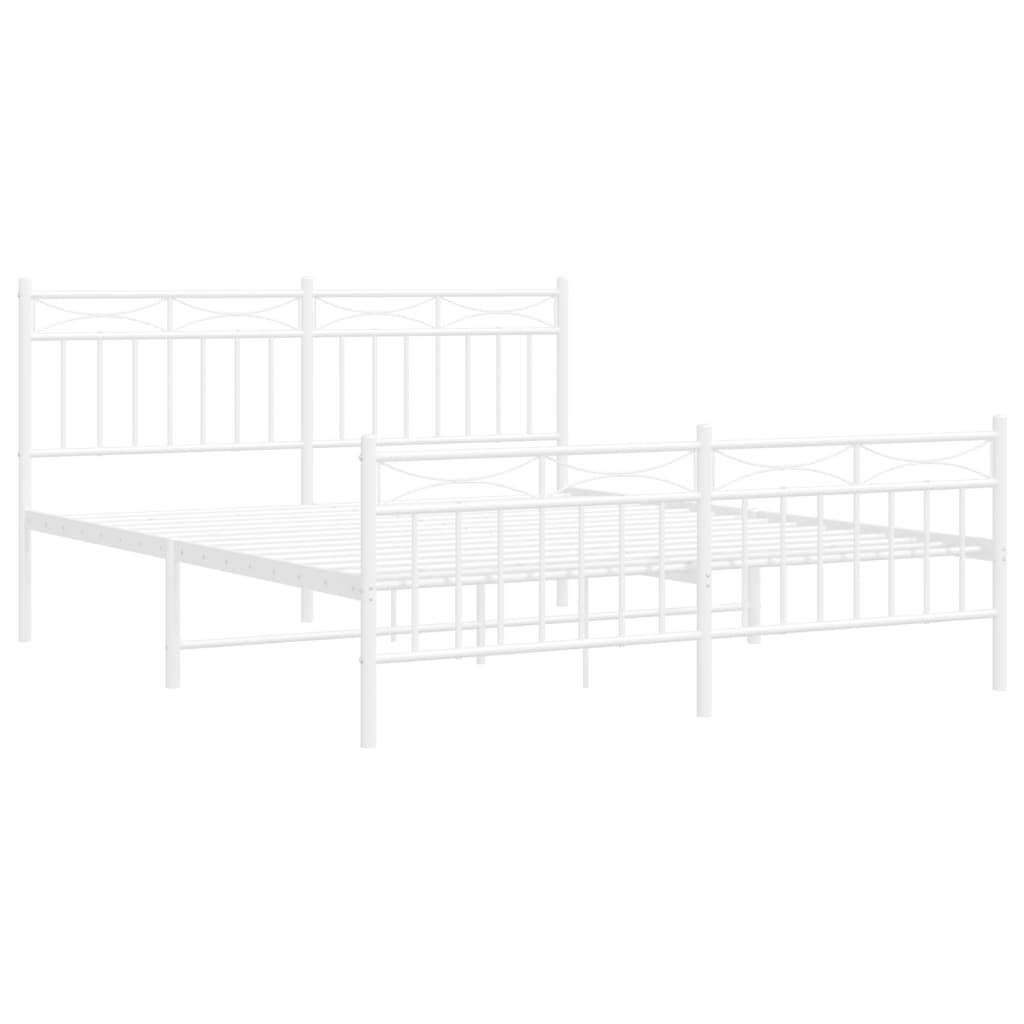 Metal Bed Frame with Headboard and Footboard White 150x200 cm King Size