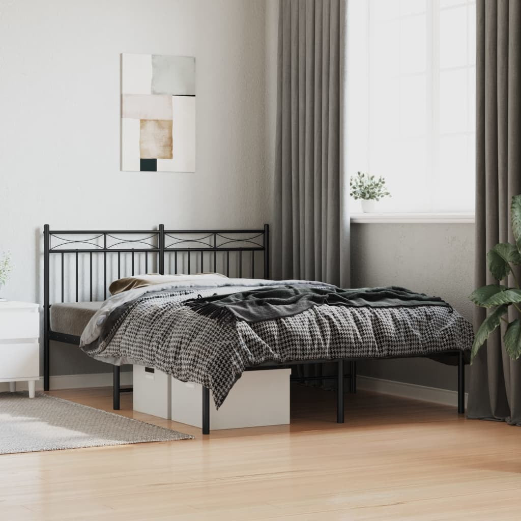 Metal Bed Frame with Headboard Black 140x190 cm