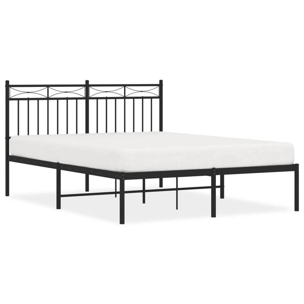 Metal Bed Frame with Headboard Black 140x190 cm