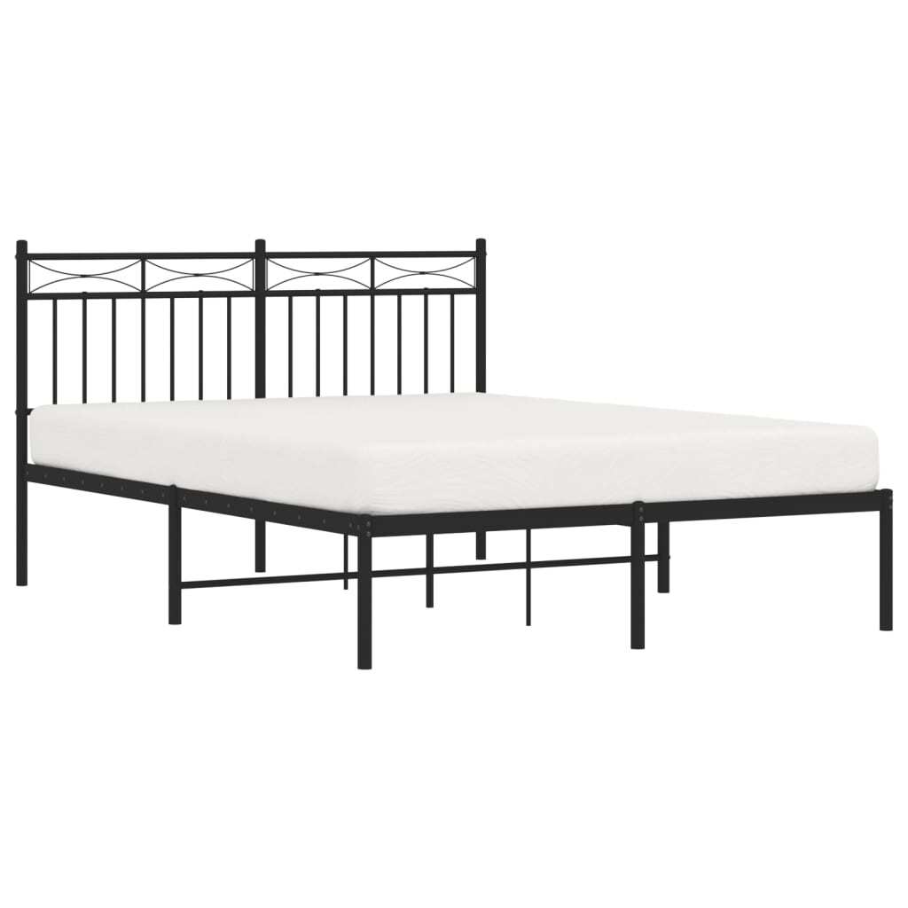 Metal Bed Frame with Headboard Black 140x190 cm