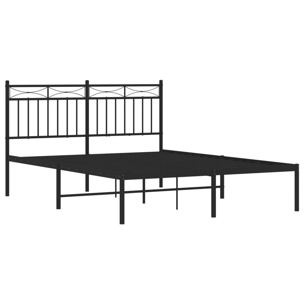 Metal Bed Frame with Headboard Black 140x190 cm
