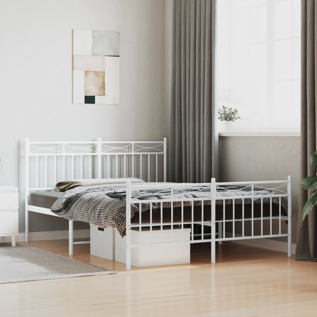 Metal Bed Frame with Headboard and Footboard White 135x190 cm Double