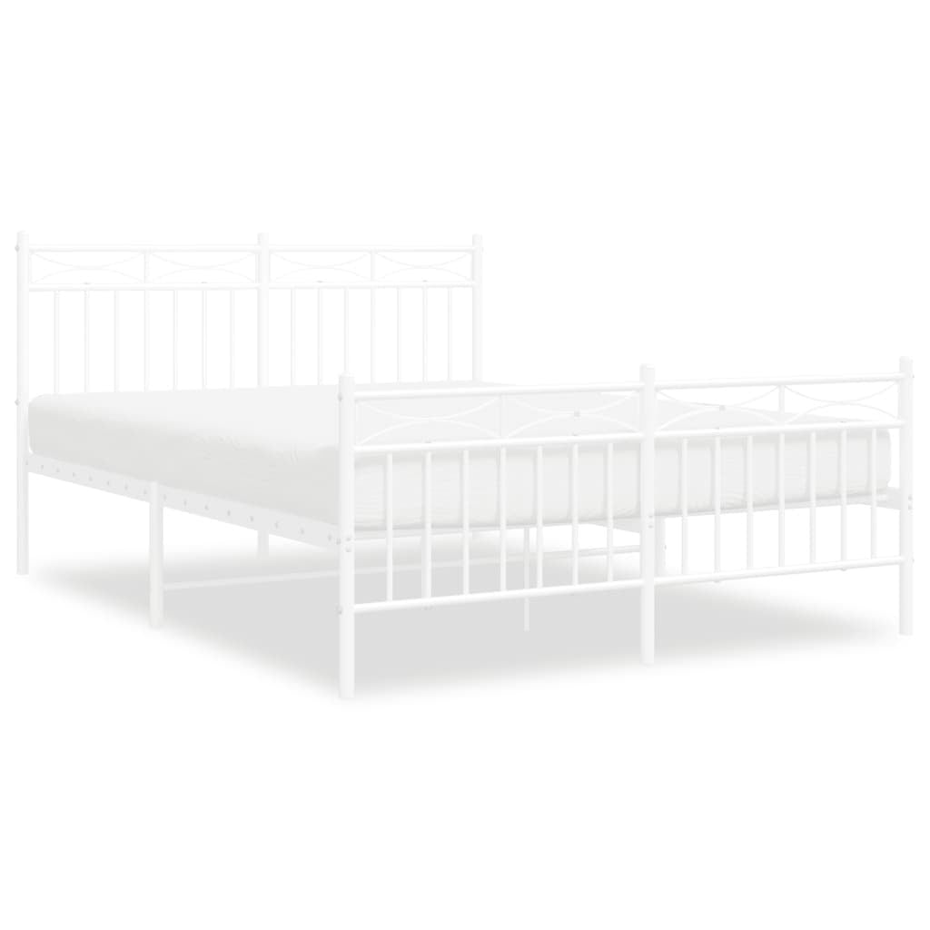 Metal Bed Frame with Headboard and Footboard White 135x190 cm Double
