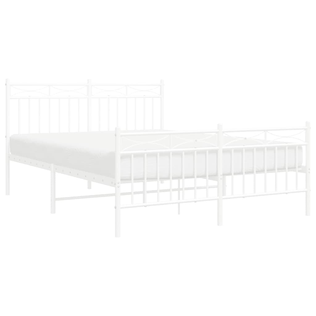 Metal Bed Frame with Headboard and Footboard White 135x190 cm Double
