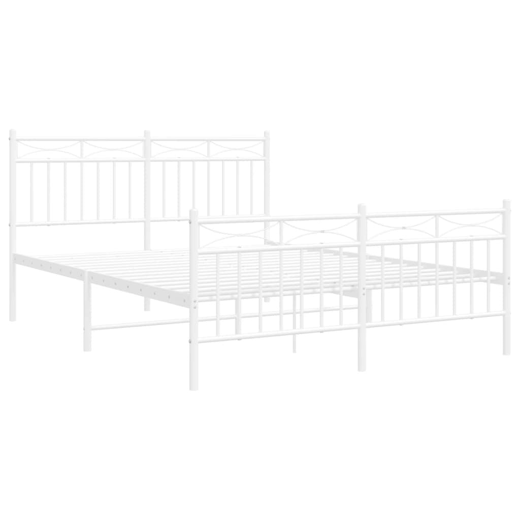 Metal Bed Frame with Headboard and Footboard White 135x190 cm Double