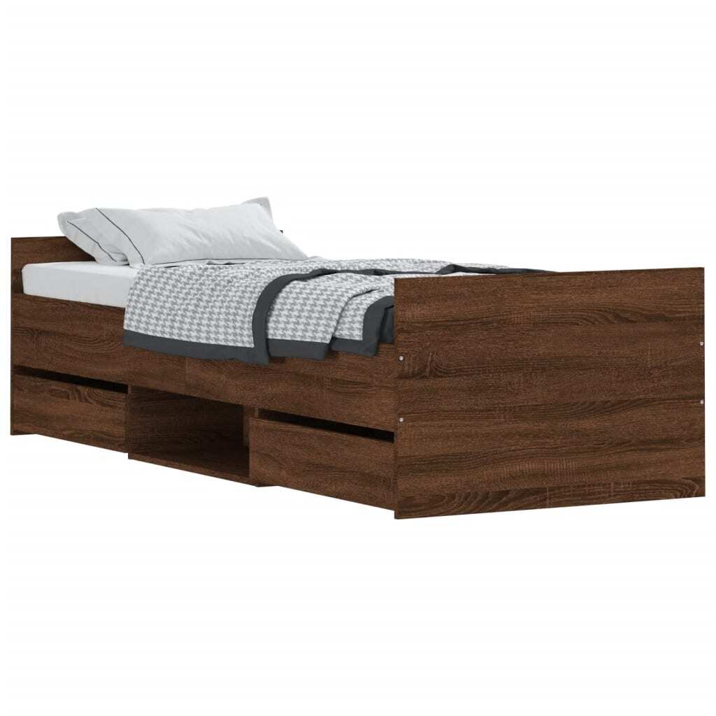 Bed Frame with Headboard and Footboard Brown Oak 75x190 cm Small Single