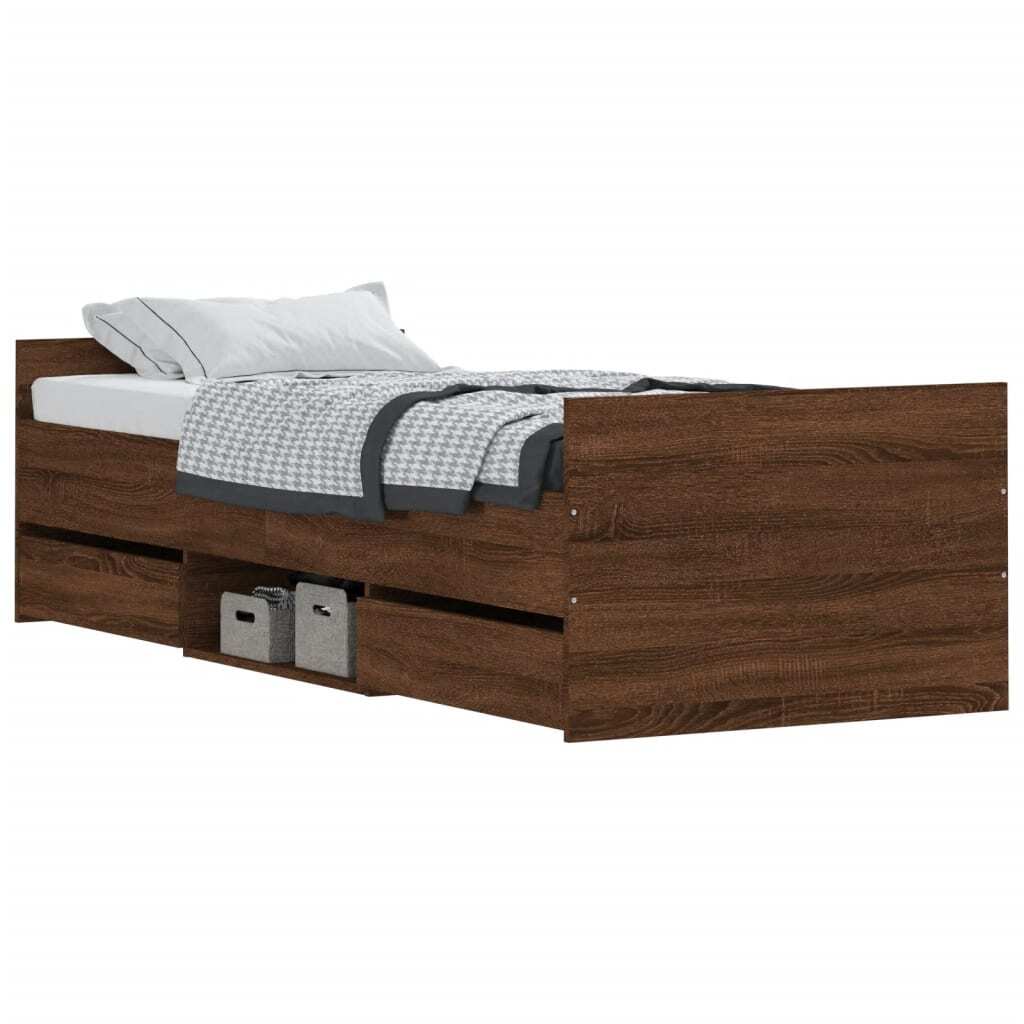 Bed Frame with Headboard and Footboard Brown Oak 75x190 cm Small Single