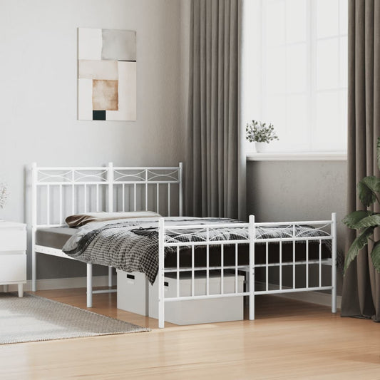 Metal Bed Frame with Headboard and Footboard?White 120x200 cm