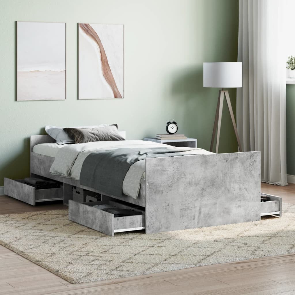 Bed Frame with Headboard and Footboard Concrete Grey 90x200 cm