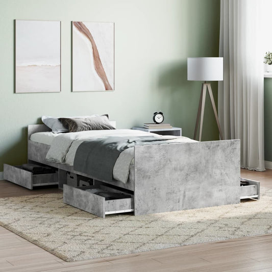 Bed Frame with Headboard and Footboard Concrete Grey 90x200 cm