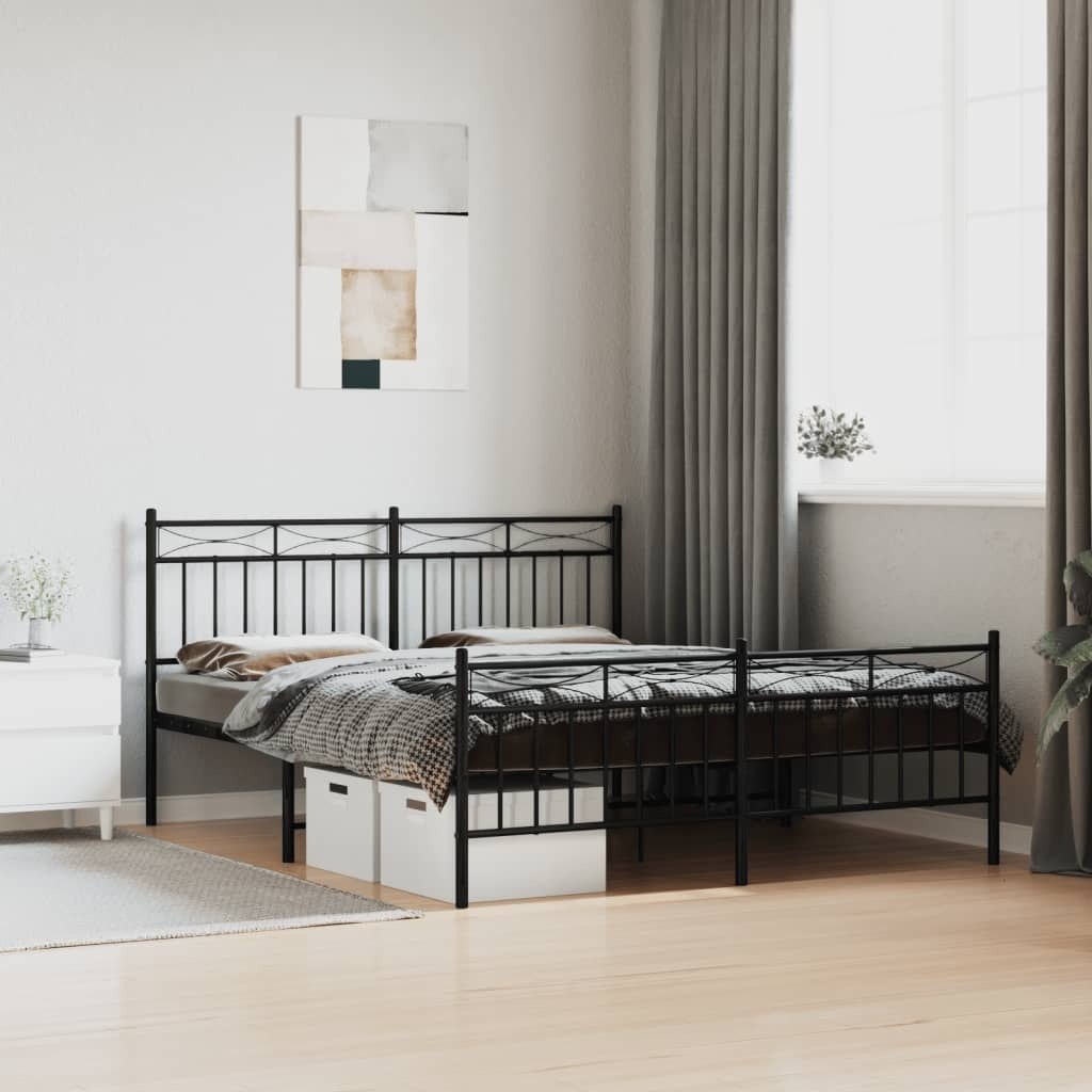 Metal Bed Frame with Headboard and Footboard?Black 160x200 cm