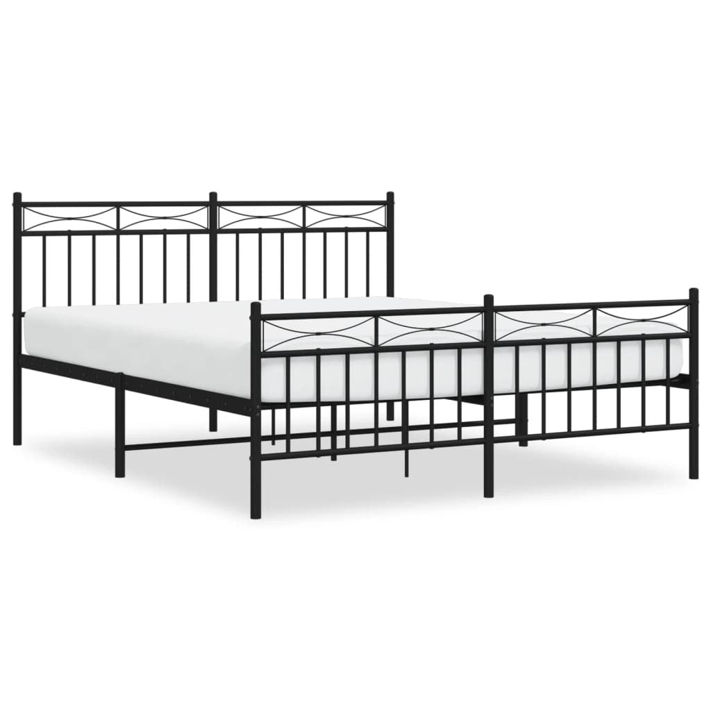 Metal Bed Frame with Headboard and Footboard?Black 160x200 cm
