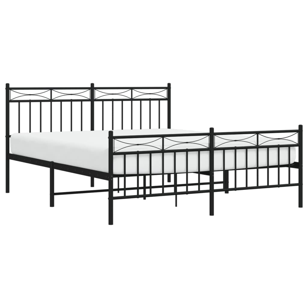 Metal Bed Frame with Headboard and Footboard?Black 160x200 cm