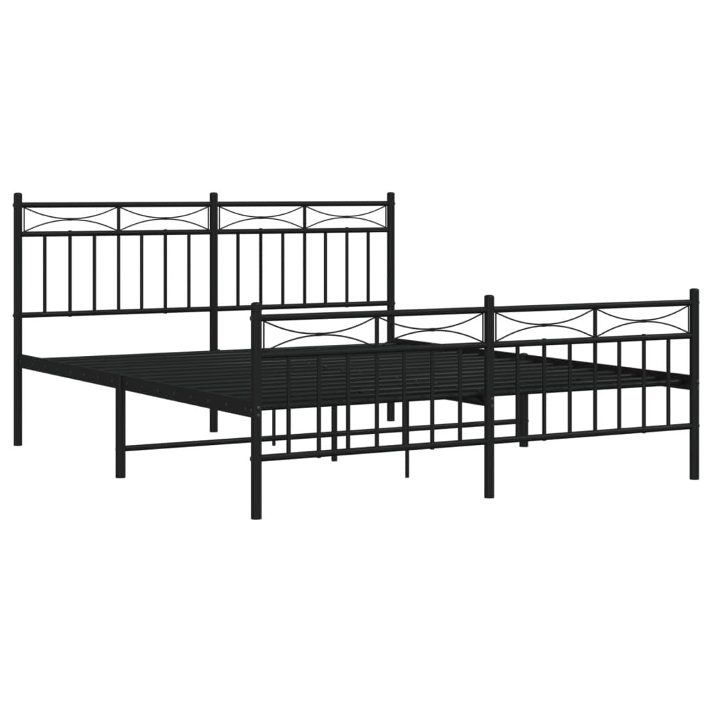 Metal Bed Frame with Headboard and Footboard?Black 160x200 cm
