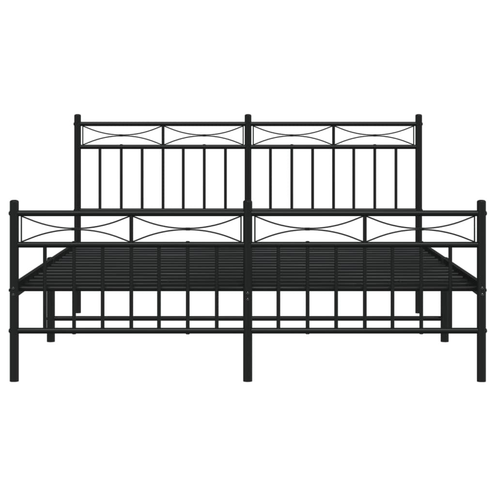 Metal Bed Frame with Headboard and Footboard?Black 160x200 cm