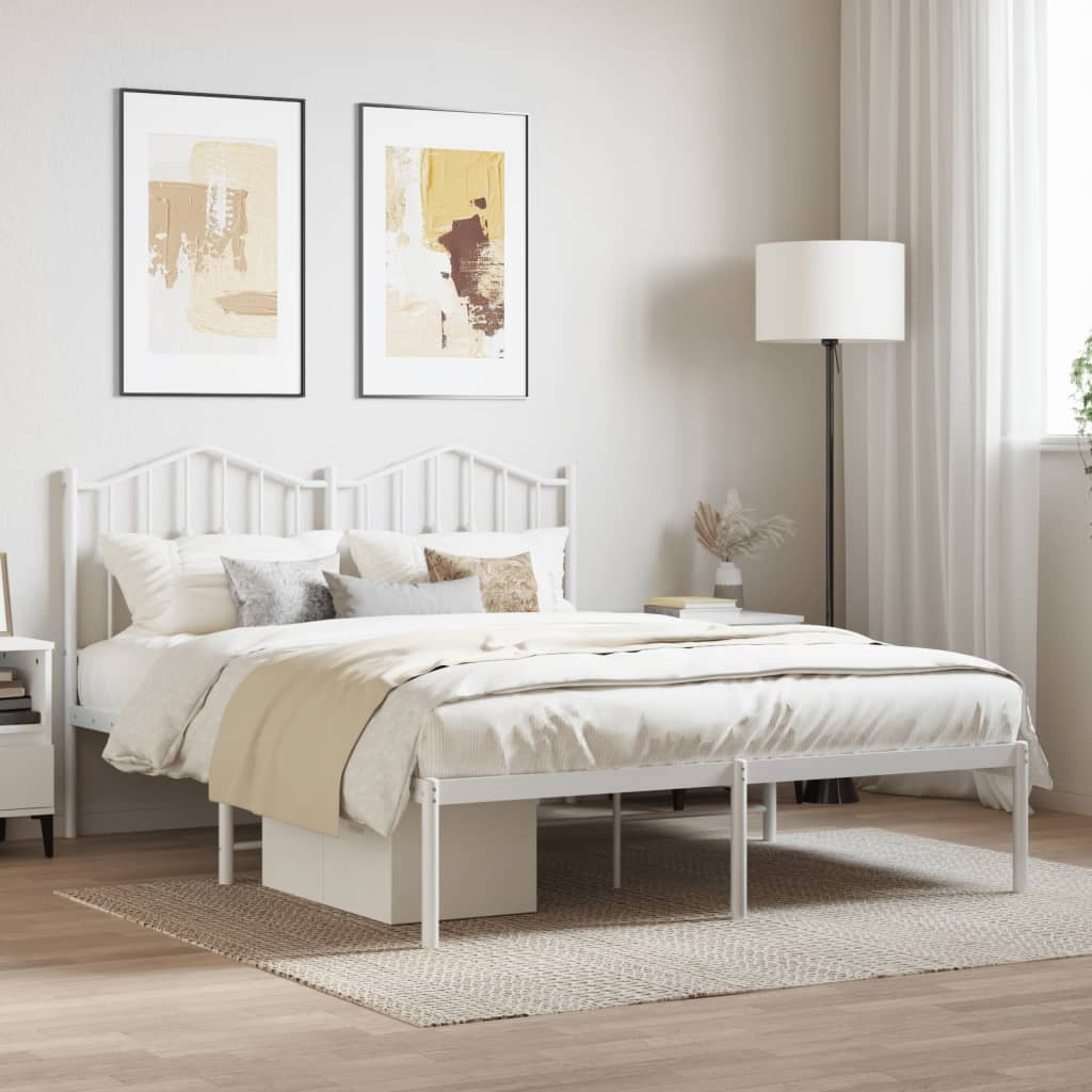 Metal Bed Frame with Headboard White 140x190 cm