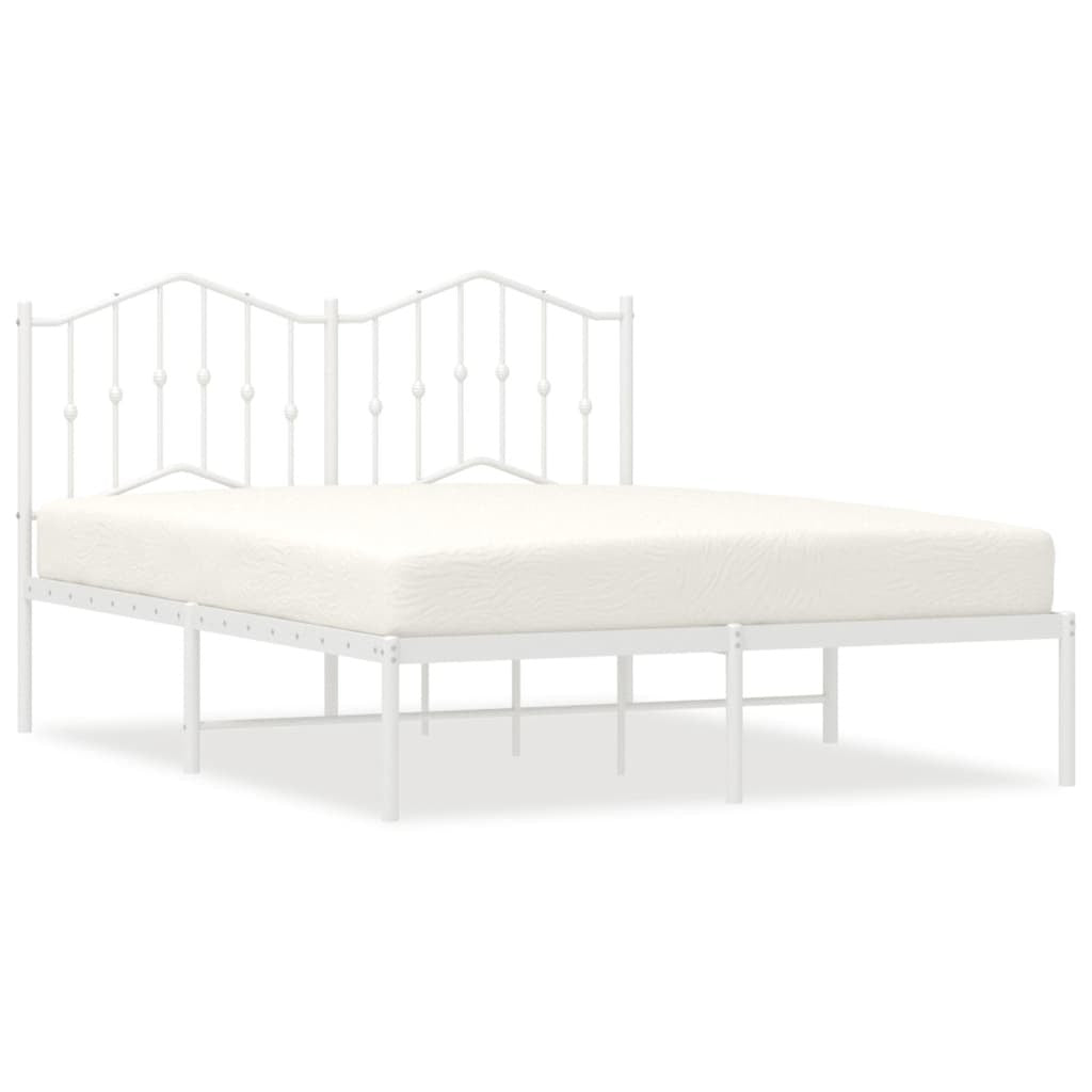 Metal Bed Frame with Headboard White 140x190 cm
