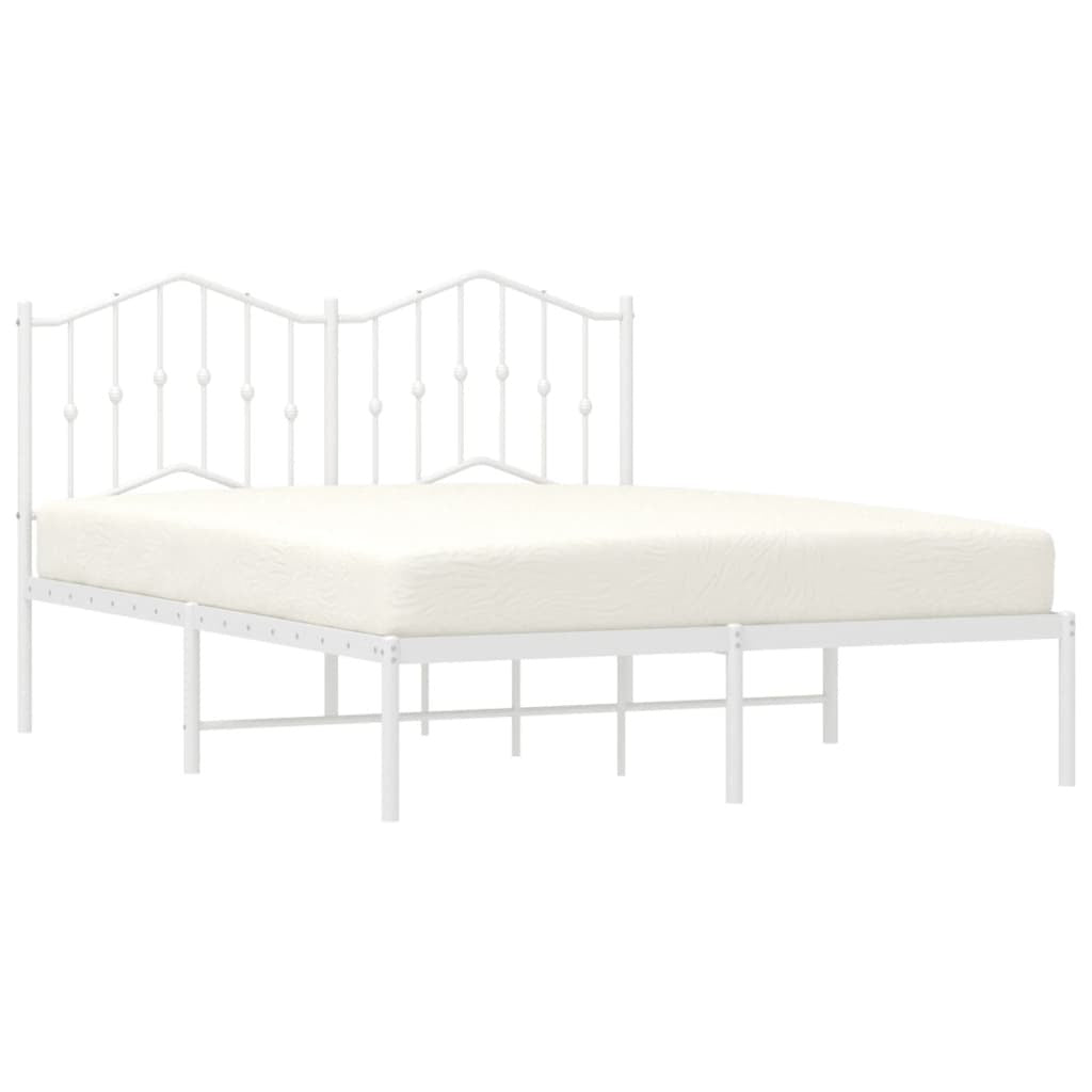 Metal Bed Frame with Headboard White 140x190 cm