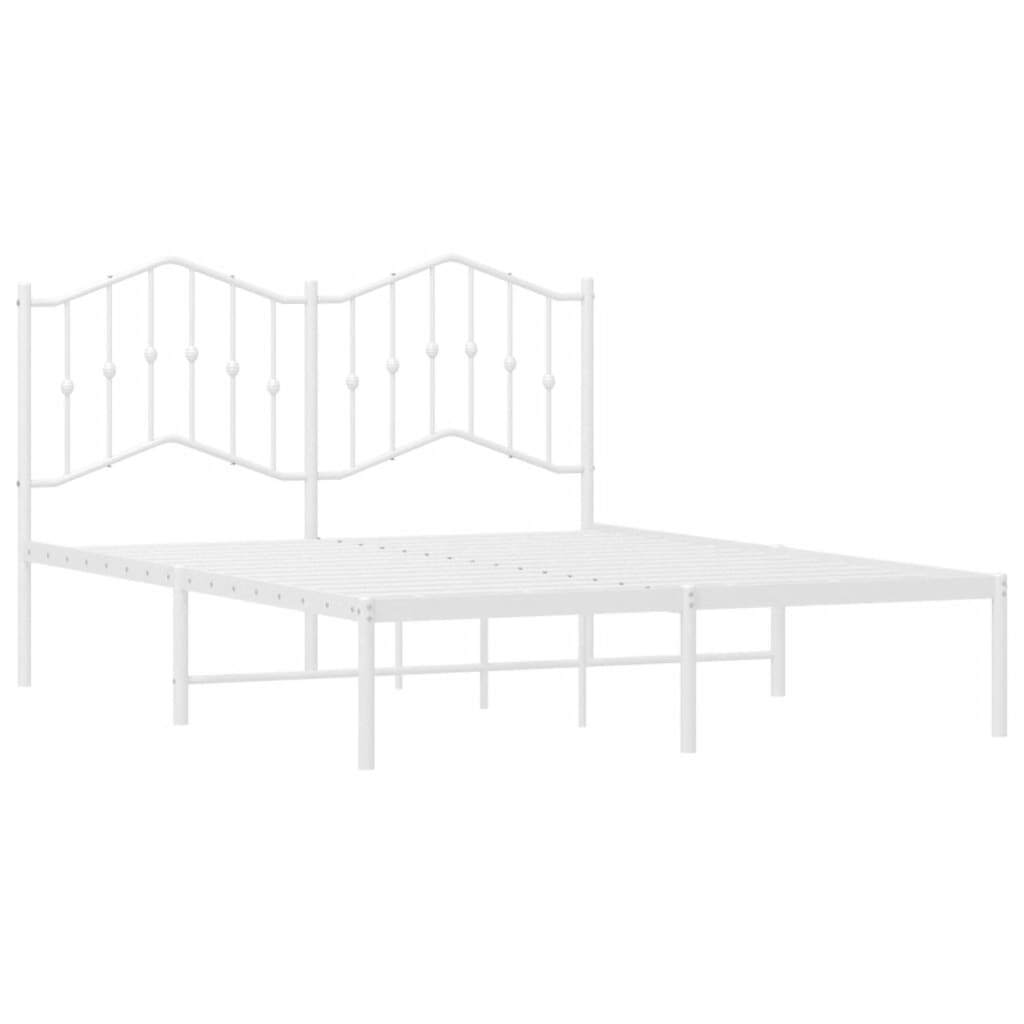 Metal Bed Frame with Headboard White 140x190 cm