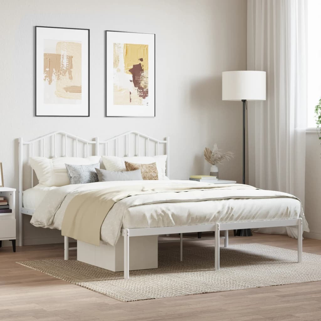 Metal Bed Frame with Headboard White 140x200 cm