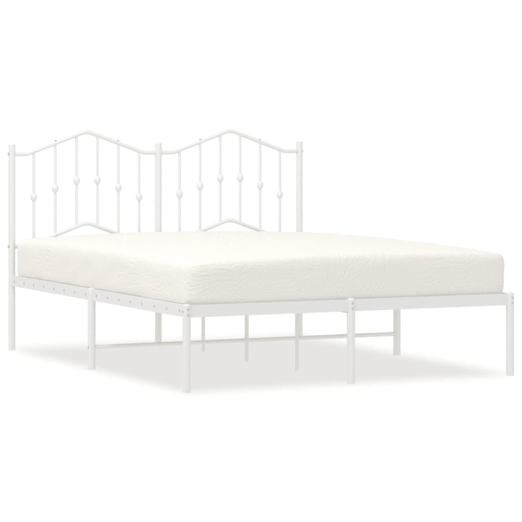 Metal Bed Frame with Headboard White 140x200 cm