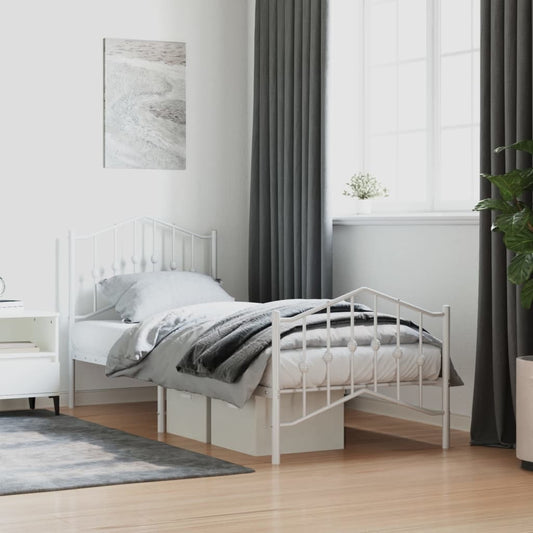 Metal Bed Frame with Headboard and Footboard?White 80x200 cm