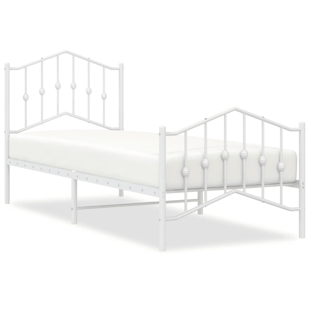 Metal Bed Frame with Headboard and Footboard?White 80x200 cm