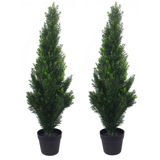 90cm Pair of Artificial Cedar Cypress Topiary UV Resistant