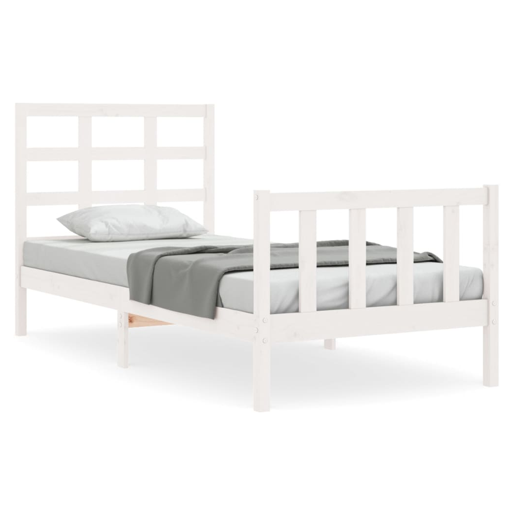 Bed Frame with Headboard White Small Single Solid Wood