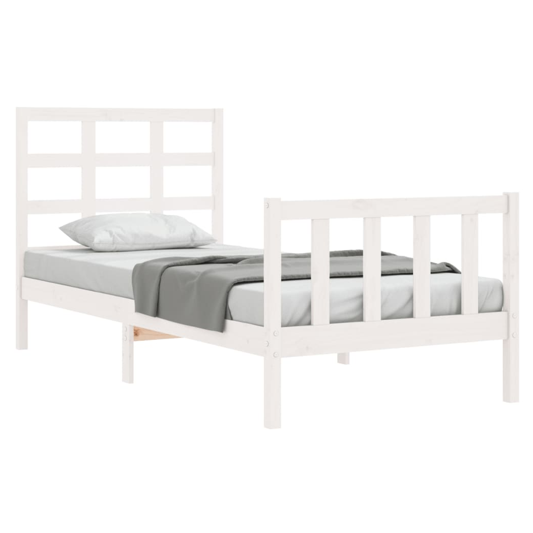 Bed Frame with Headboard White Small Single Solid Wood