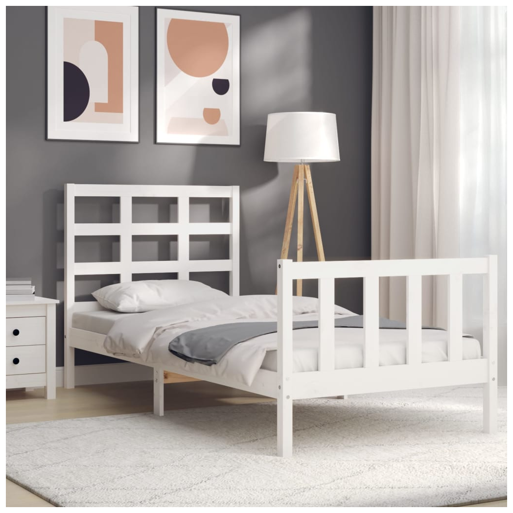 Bed Frame with Headboard White Small Single Solid Wood
