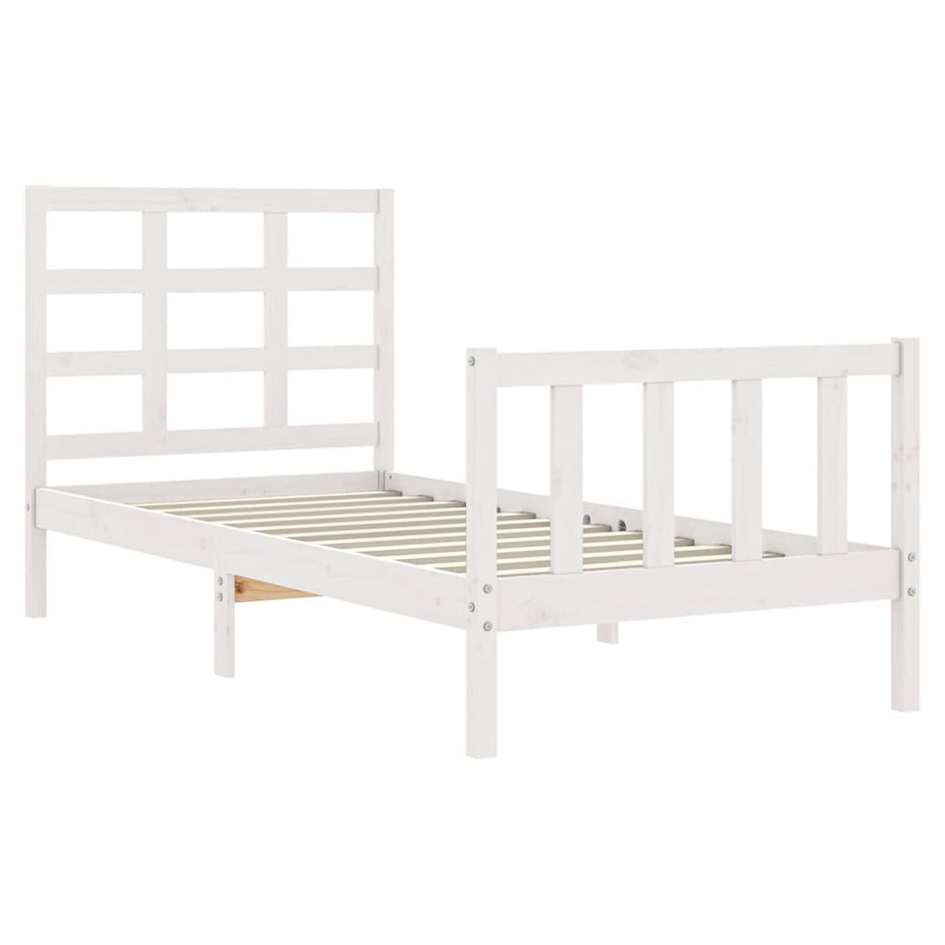 Bed Frame with Headboard White Small Single Solid Wood