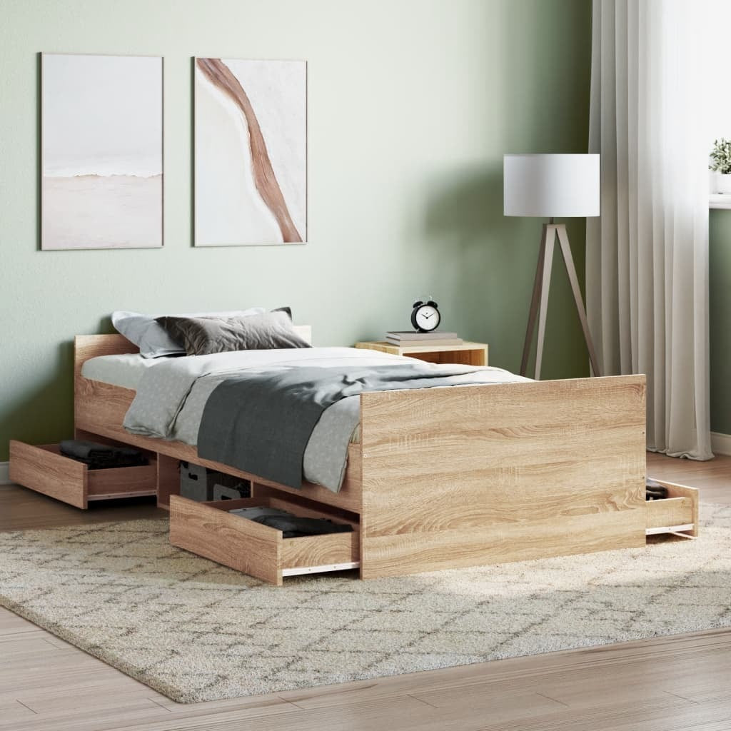 Bed Frame with Headboard and Footboard Sonoma Oak 90x190 cm Single
