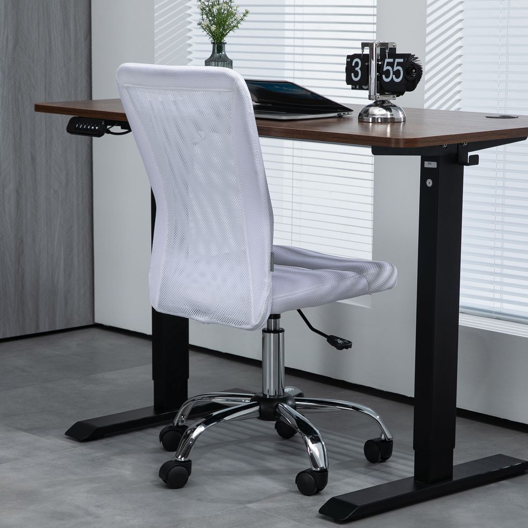 Vinsetto Armless Office Chair with Adjustable Height Mesh Back Wheels White