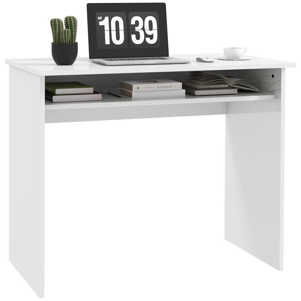 SvvalkaComputer Desk Writing Table Study Workstation Storage High Gloss White