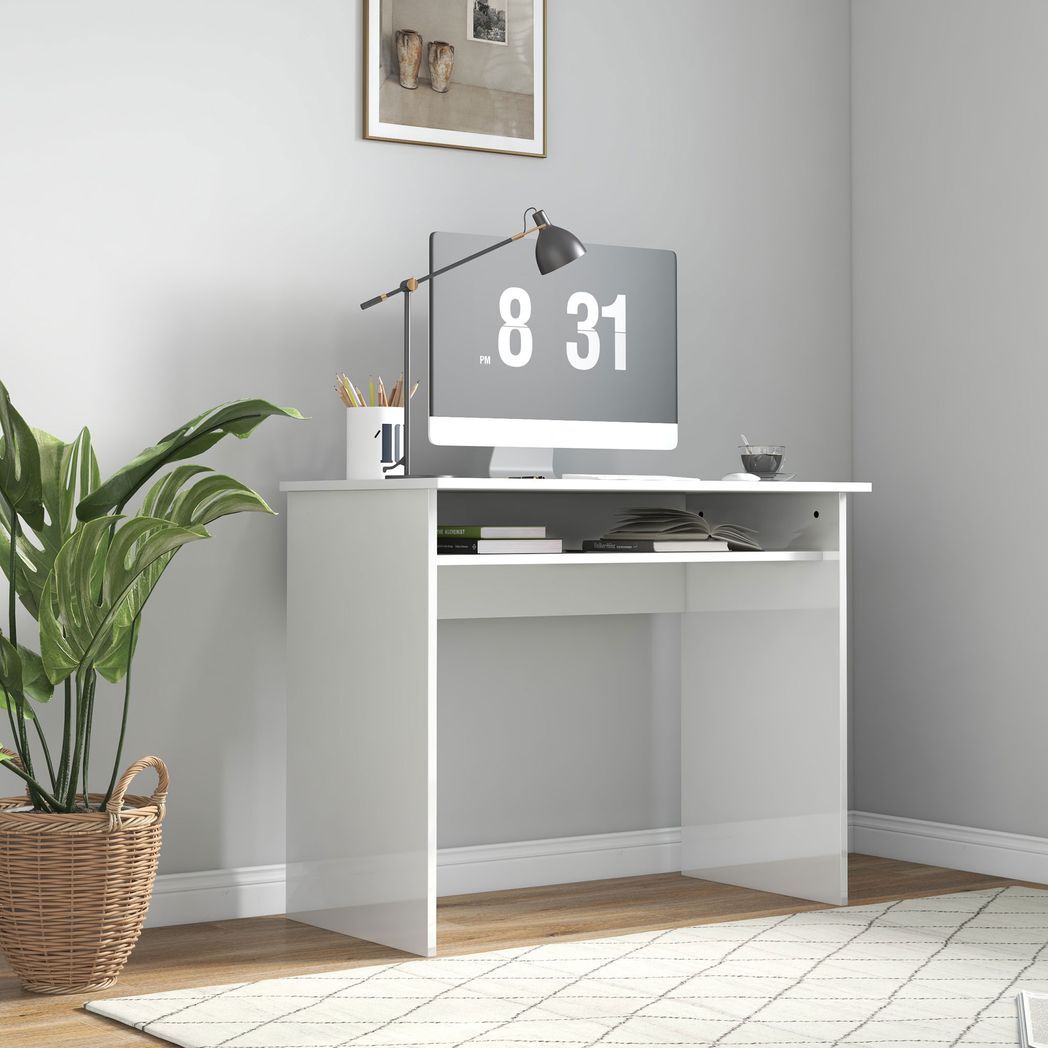 SvvalkaComputer Desk Writing Table Study Workstation Storage High Gloss White