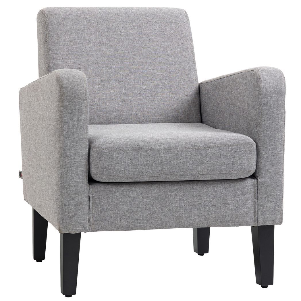 SvvalkaModern Armchair Accent Chair with Rubber Wood Legs for Bedroom Light Grey