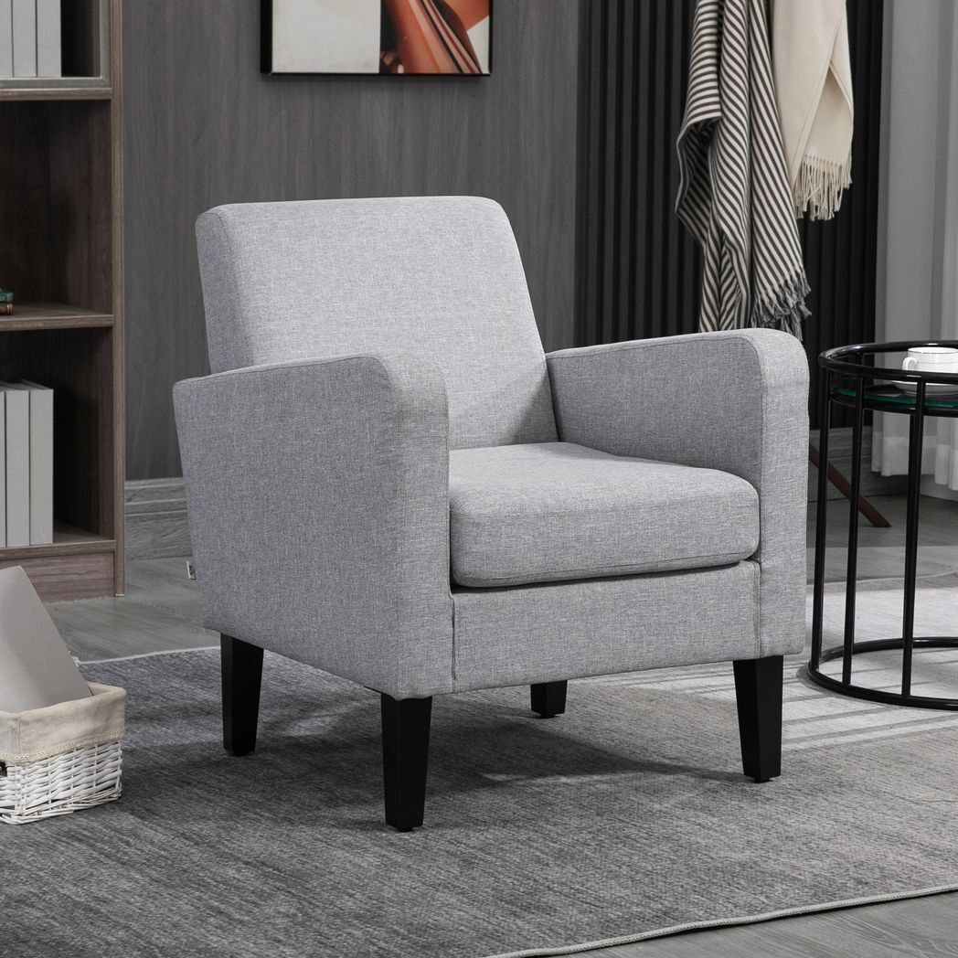 SvvalkaModern Armchair Accent Chair with Rubber Wood Legs for Bedroom Light Grey