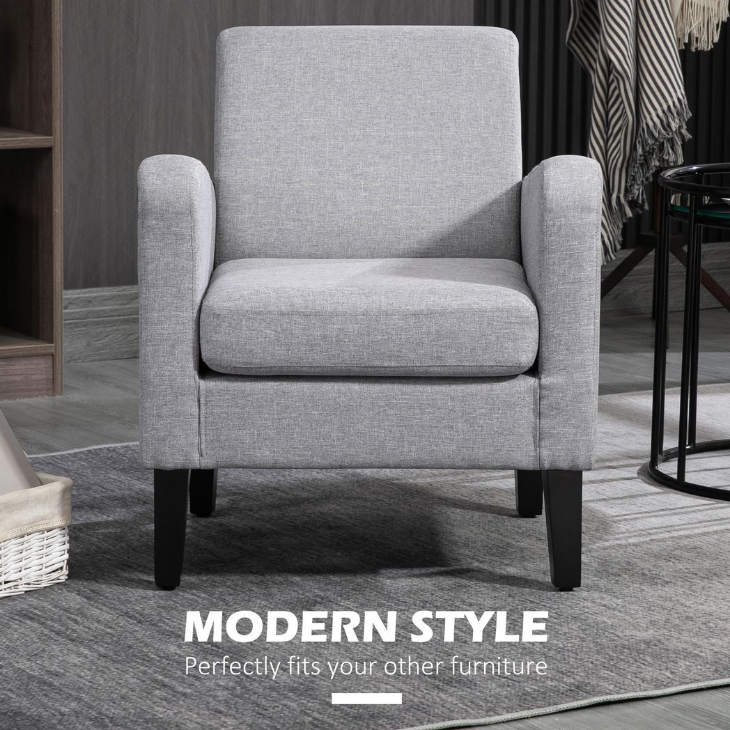 SvvalkaModern Armchair Accent Chair with Rubber Wood Legs for Bedroom Light Grey