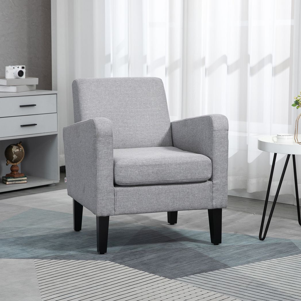 SvvalkaModern Armchair Accent Chair with Rubber Wood Legs for Bedroom Light Grey