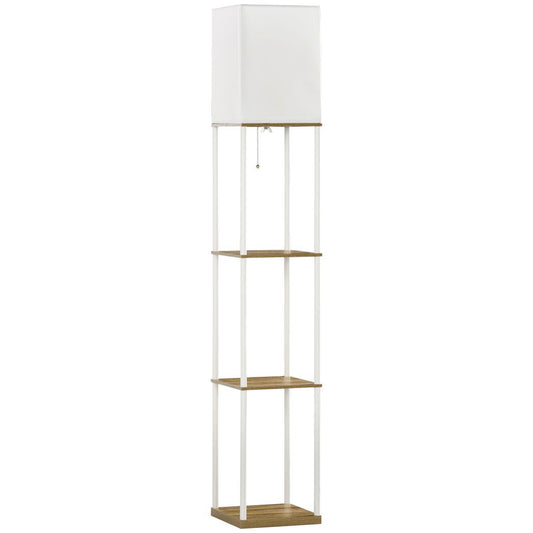 HOMCOM Modern Floor Lamp with Shelves and Fabric Lampshade for Living Room