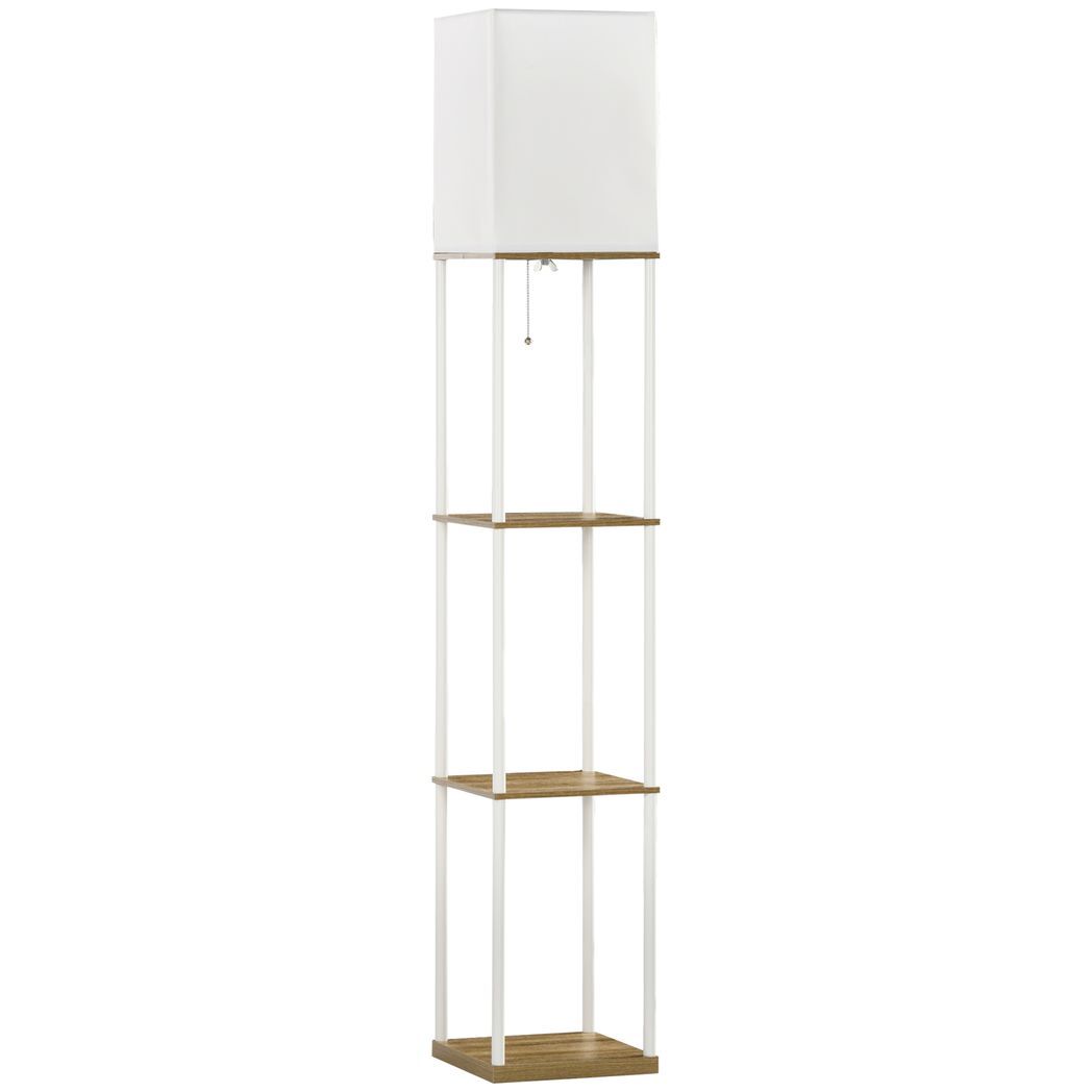 HOMCOM Modern Floor Lamp with Shelves and Fabric Lampshade for Living Room