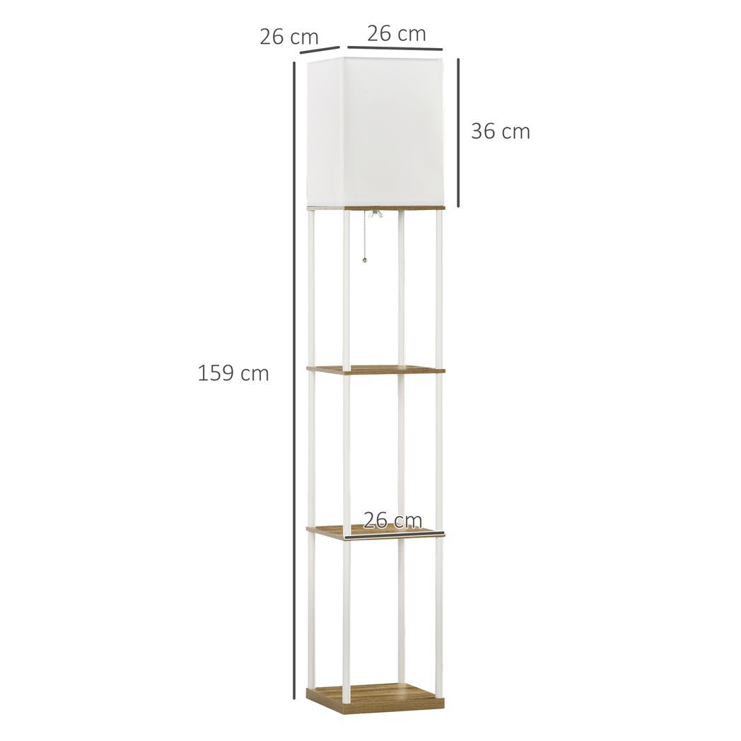 HOMCOM Modern Floor Lamp with Shelves and Fabric Lampshade for Living Room