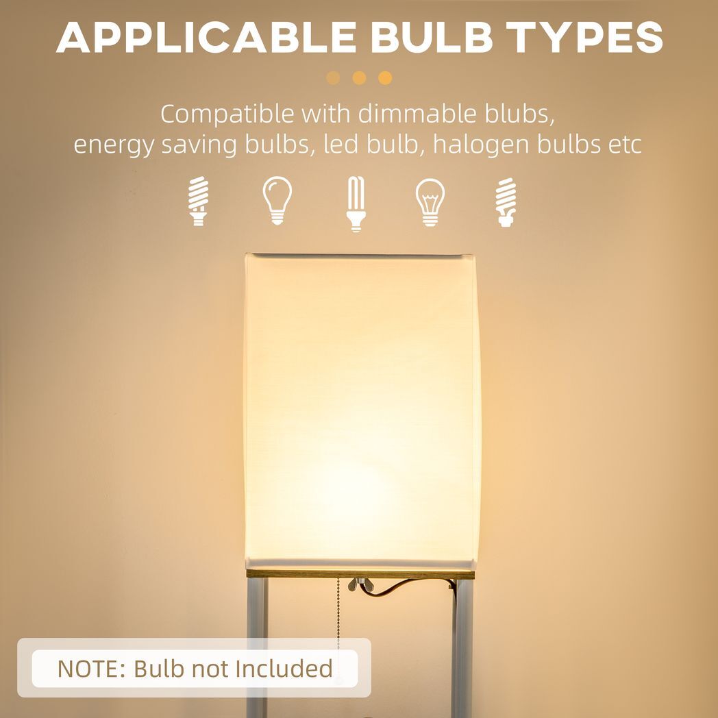 HOMCOM Modern Floor Lamp with Shelves and Fabric Lampshade for Living Room